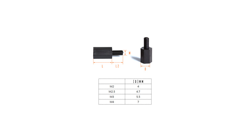 M2 Nylon Hex Standoff, Male/Female