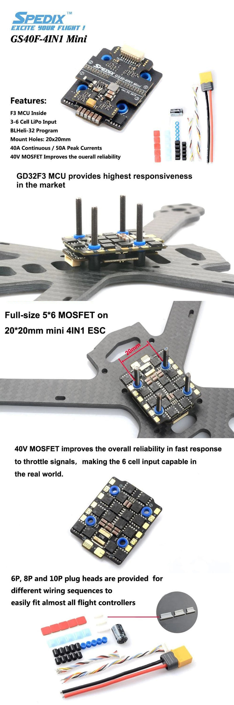 Spedix GS40F 40A 4in1 ESC BLHeli32 3-6S